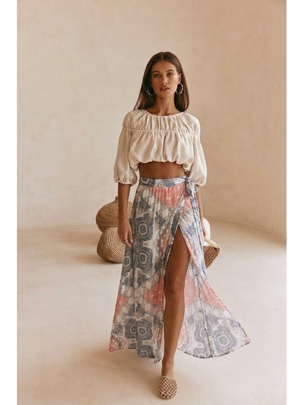 NWT Sabo Skirt Formal Paisley Pleated Wrap Maxi Skirt Size Small